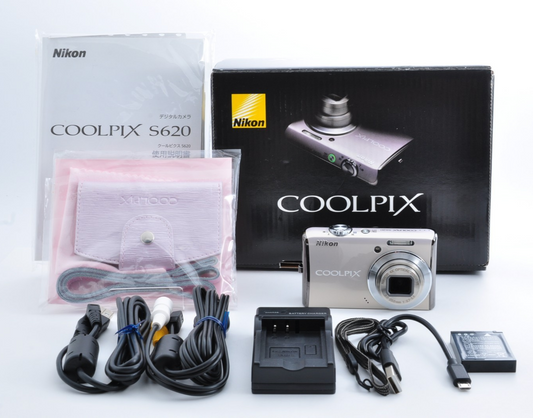 [Near Mint] Nikon Coolpix S620 Y2K Digicam 12.2MP 4X Silver Full Set from JAPAN